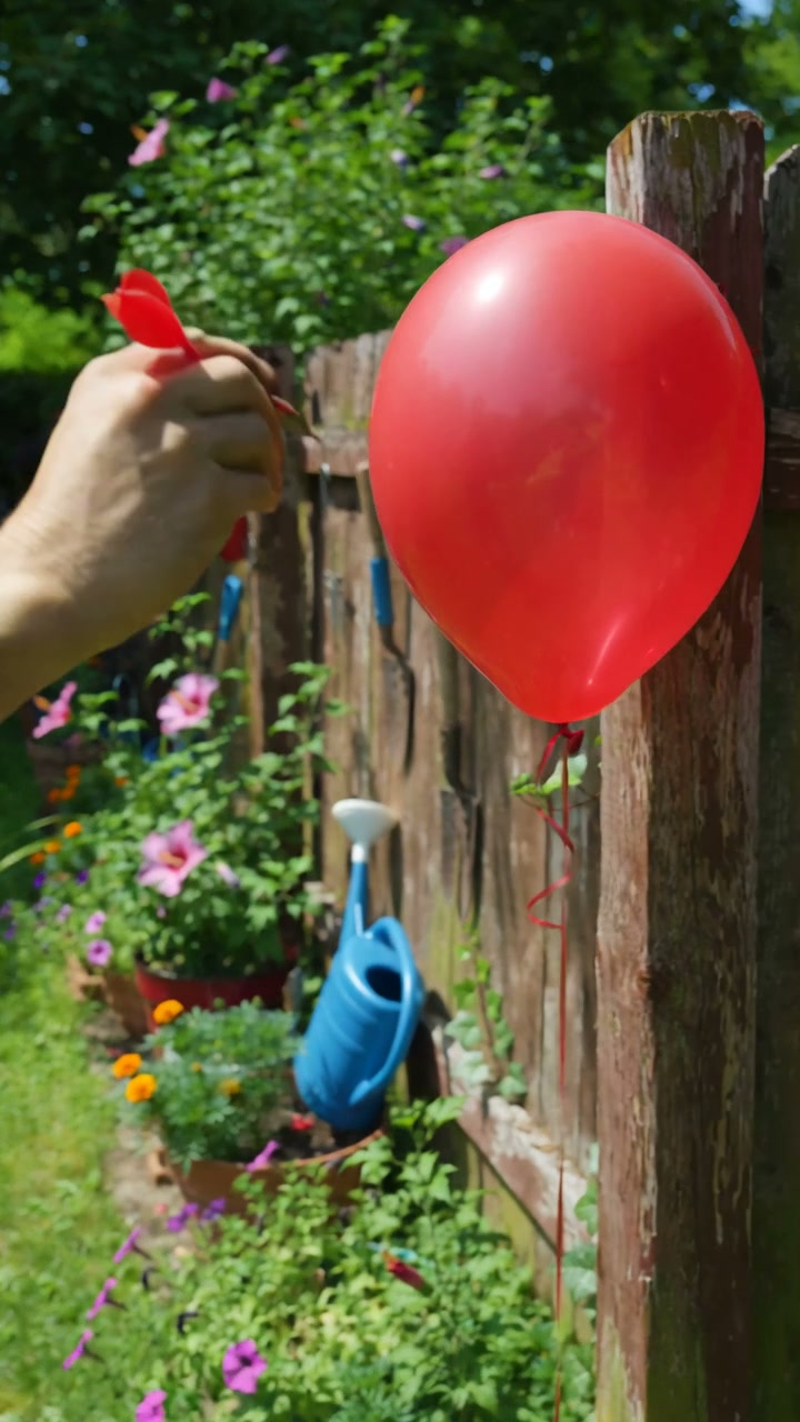 Dart poised beside a red balloon before contact